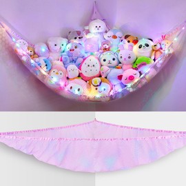 Unicorn Castle Stuffed Animals Net or Hammock Kids Toy Storage Organizer with LED Light Hanging Corner Stuffed Animals Holder Kids Girls Room Decor(Pack of 1)