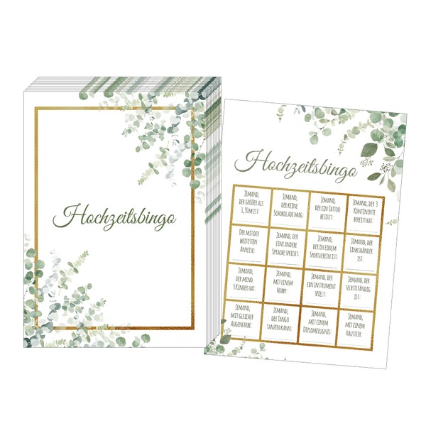 JEKA 50 Cards Wedding Bingo, Funny Wedding Game for Guests, Wedding Games for Guests, Wedding Gift, Wedding Decoration (Green Gold)