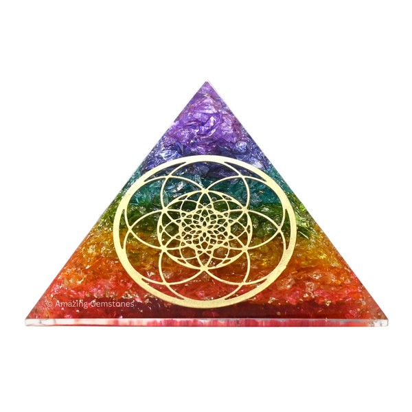 Large Orgone Pyramid | Onyx Chakra Pyramid Crystal | Seed of Life Orgonite Pyramid | Organ Pyramids Positive Energy Healing