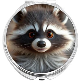 NewCharms Cute Baby Racoon Face Compact with Mirrors - Perfect Pocket and Purse Size Folding Mirror for Applying Make Up Anywhere