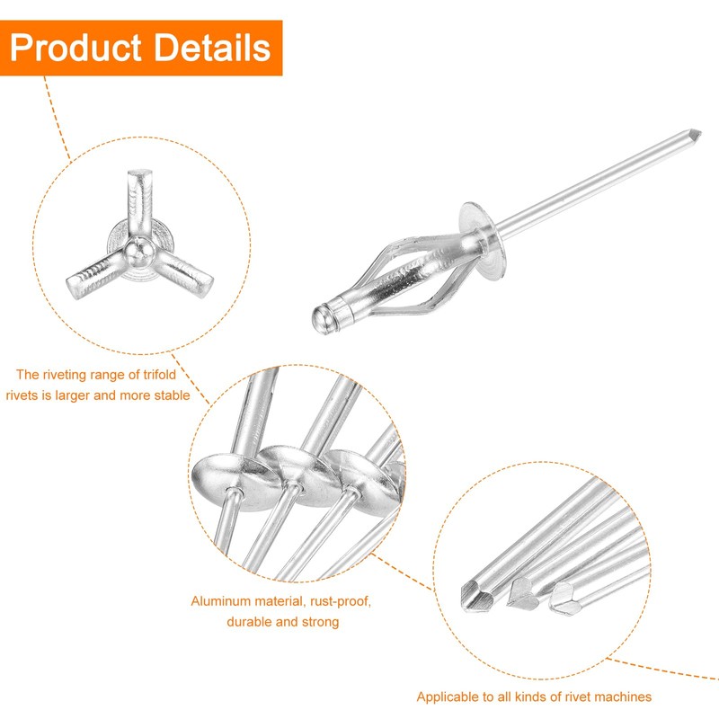 sourcing map 100Pcs 5/32"x1" Aluminum Large Head Tri Grip Rivets,