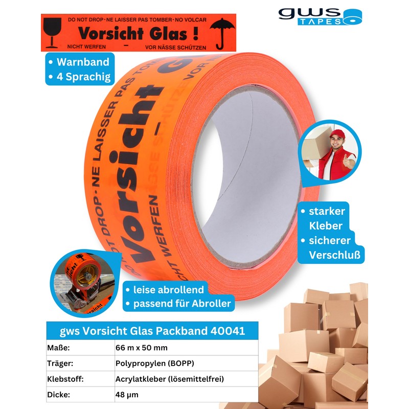 gws Caution Glass Notice Tape 6 Rolls Hallway Orange PVC