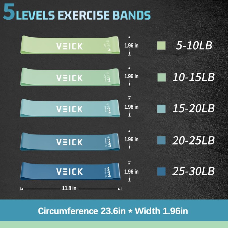 VEICK Resistance Loop Bands Set, Easy Fitness Bands with 5