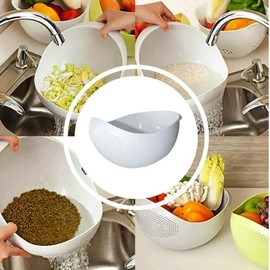 Rice Washing Bowl Colander -Pasta Drainer, Wash Fruit & Veg, Steamer Basket, Strainer Basket, Sieve & Serve (Rice, Lentil Washer)