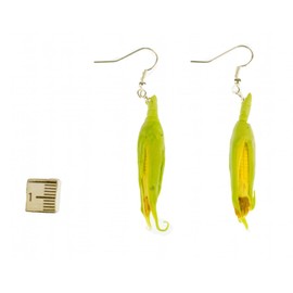 Miniblings Corn Cob Earrings Pendant Veggie Vegetarian Vegetable Corn Green - Handmade Fashion Jewellery I Earrings Earrings Silver-Plated, Cotton