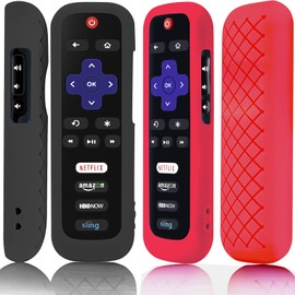 2 Pack Remote Case for Roku, Battery Cover for TCL Roku Smart TV Steaming Stick Remote, Roku TV Remote Cover Silicone Protective Controller Universal Sleeve Skin Black and Red