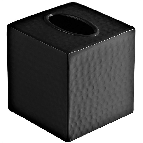 Monarch Abode 19127 Hand Hammered Tissue Box Square Cover Holder and Dispenser, Metal Dresser Accessories for Home and Office Bathroom Decor Vanity, Decorative Tissue Box Holder, Black
