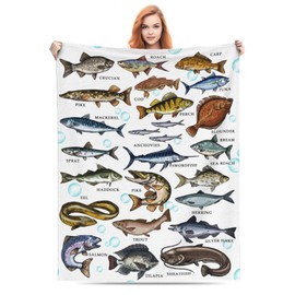 Sumsive Fishing Gifts Blanket for Men Unique Cozy Fish Flannel Blanket for Fisherman Fish Lovers Gifts for Men Who Love Fishing Dad Kids Boys Grandpa 60" x 50" On Valentine's Day