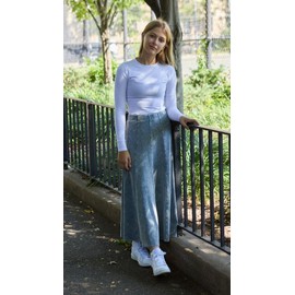 BGDK Girls Cotton Ribbed Stonewash Maxi Panel Skirt Light Denim 8