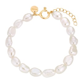 NOELANI 2031715 Women's Bracelet 925 Sterling Silver with Freshwater Cultured Pearl, 16 + 3 cm, Gold, Comes in Jewellery Gift Box, Sterling Silver, Pearl