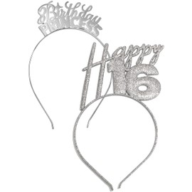 RhinestoneSash 16th Birthday Tiara Set Metallic Silver - 2PC SET - Happy 16 Sparkle Silver Birthday Tiara and Birthday Princess Silver Set - 16th Birthday Decor, Birthday Sets HdBd(2PC16) SLVSLV