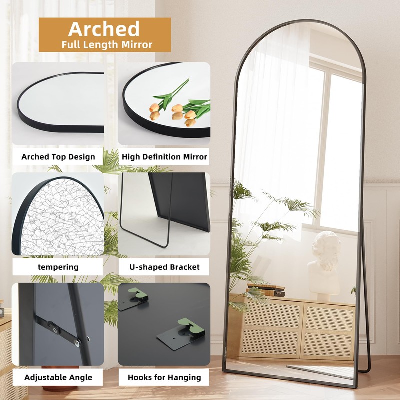 FANYUSHOW Arched Full Length Mirror, 65"x23.6" Arch Floor Mirror with