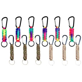 Abiyou Pack of 12 Paracord Key Chains, Carabiner Hook with Strap, Lanyard with Carabiner Braided Lanyard, Braided Key Fob for Camping, Hiking (Multi-Colour)
