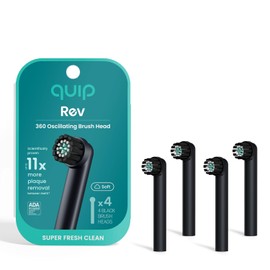Quip Cabezales de cepillo de dientes eléctrico oscilante quip Rev 360 - Paquete de 4 - Repuestos de cabezales de cepillo quip verificados para cepillos de dientes oscilantes - Cerdas suaves, doble lon