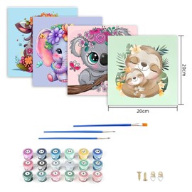 LOITTAINUE Paint by Numbers 4 Pieces from 5 6 7 8 9 Years Girls and Boys - DIY Painting by Numbers Animals for Children and Beginners with Brush and Acrylic Paints 20 x 20 cm (W)