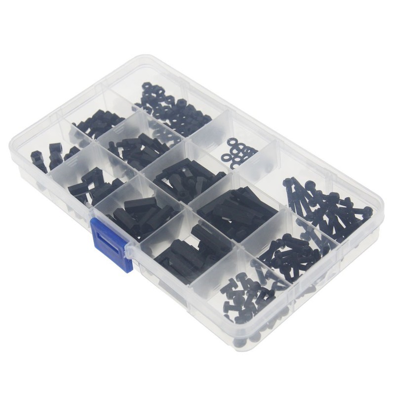 260pcs Black M-F Hex Spacers Screw Nut M3 Nylon Stand-off