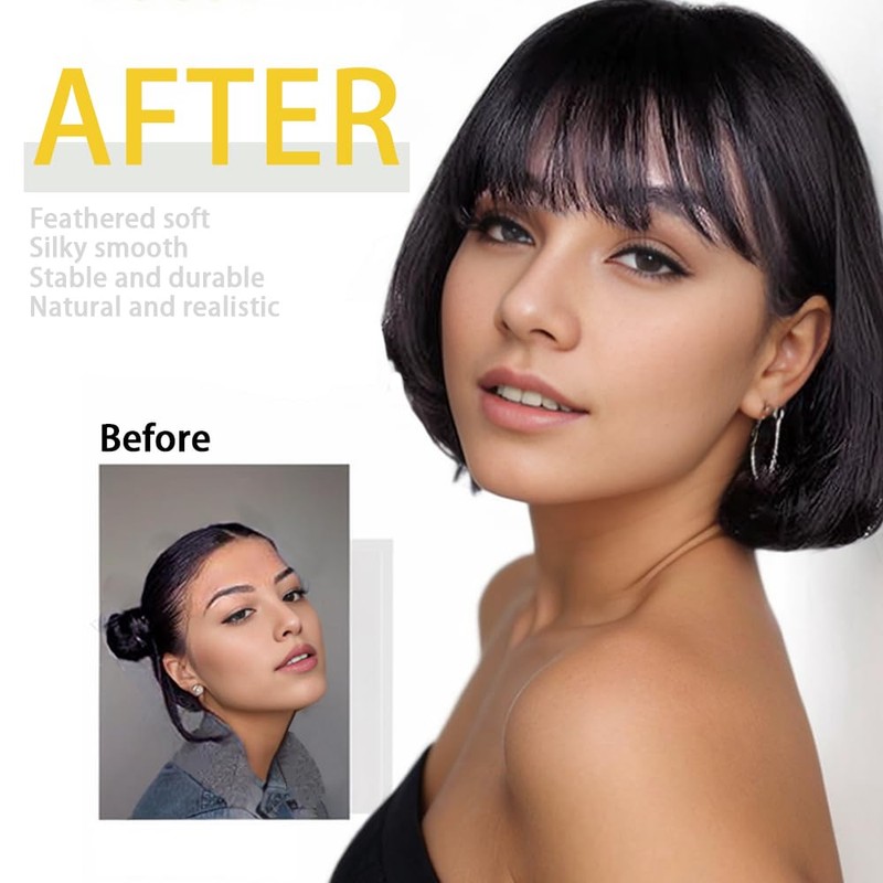 FFWTPY Hair Accessories, Clip-In Bangs with Temples, Fringe, Synthetic Extension,