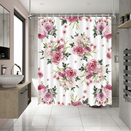 APROPHIC Vintage Floral Shower Curtain Home Decor Pink Peony Rose Shower Curtains for Bathroom Botanical Plant Green Leaves Polyester Fabric Waterproof Flower Bathroom Curtain with 12 Hooks 72"*72"
