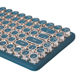 TISHLED Typewriter Keyboard Wireless 2.4GHz/Bluetooth/USB-C Wired Mechanical Gaming Keyboard Warm White LED Backlit 84-Key NKRO Hot Swappable Green Switches Retro Round Keycaps for Multi-Device