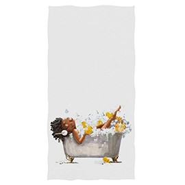 African Girl Hand Towels 16x30 in, Afro American Black Girls Listen Music Thin Bathroom Towel, Ultra Soft Highly Absorbent Small Bath Towel Bathroom Decor