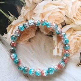 Xeahung 200 cuentas de cristal acrílico redondas de cristal agrietado para hacer joyas, pulseras, pendientes, collares, adultos, proyectos de manualidades, regalos de Navidad y cumpleaños (10 mm, naranja y azul)