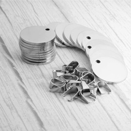 TSJ-STORE Stamping Blanks Silver Round Metal Charms 20 Pcs Stainless Steel Blank Stamping Tags with Hole 1 Inch (25mm) Pendants for Necklace Bracelet Pet ID Name Tags DIY Handicrafts