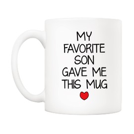 5Aup My Favorite Son Gave Me This Mug Christmas Gifts, Funny Father's Day and Mother's Day Cup from Son - Novelty Birthday Gift for Dad Mom Parents, Men, Women 11 Oz