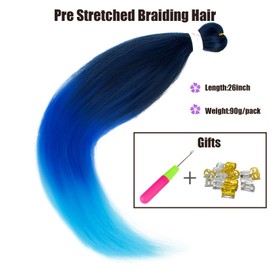 Pre-stretched Braiding Hair Professional Easy Crochet Braid Hair 26 Inch 8 Packs Hot Water Setting Soft Synthetic Braiding Hair Extension for Twist Senegalese Crochet Hair (26 inch, T1B/blue)