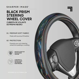 BDK Cute Iridescent Black Steering Wheel Cover for Women, Standard 15 inch Size, Sparkle Faux Leather Car Steering Wheel Cover for Truck Van SUV Auto