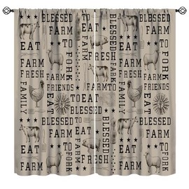 Farmhouse Animal Curtains, Vintage Country Cow Chicken Sheep Pig Window Drapes, Rustic Western Windmill Kitchen Print Pattern Blackout Window Treatments for Living Room Bedroom 42x45 Inch