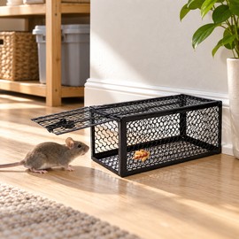 Reusable Metal Mouse Trap Cage for Indoor Rodent Control – Automatic Lock and Adjustable Trigger for Home Use