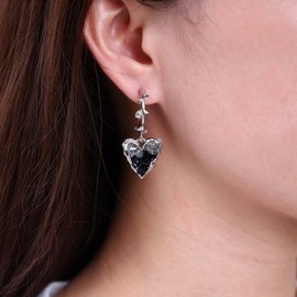 Atentuyi Silver Heart Drop Earrings Gothic Heart Earrings Black Crystal Earrings Heart Huggie Earrings Black Dangle Earrings Black Cz Earrings Vintage Earrings Jewelry for Women and Girls