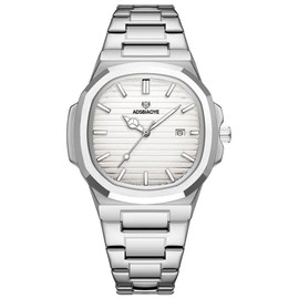 ADSBIAOYE Men's Classic Square Watch Silver Stainless Steel Watch Analog Quartz with Date Luminous Hands Waterproof Business Casual Watches for Men (Silver-White)