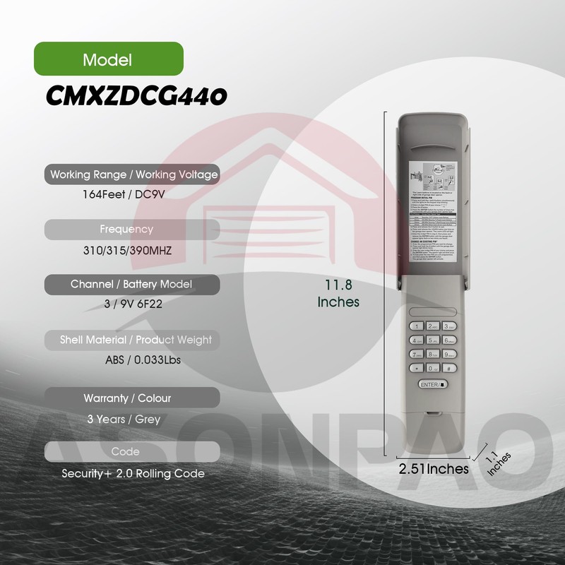1 for Craftsman Garage Door Opener Keypad CMXZDCG440 Universal, 3-Year-Warranty