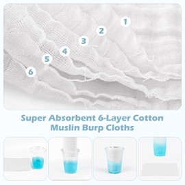 Maliton Muslin Burp Cloths for Baby 6 Pack Large 20''x10'' 100% Cotton Burp Cloths Absorbent and Soft 6 Layers Muslin Baby Stuff for Newborn Unisex(White, Pack of 7)