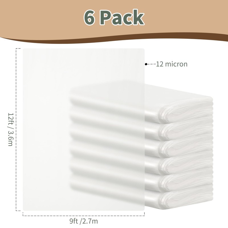 Plastic Drop Cloth, 9 x 12 ft, 6 Pack, Dust-Proof