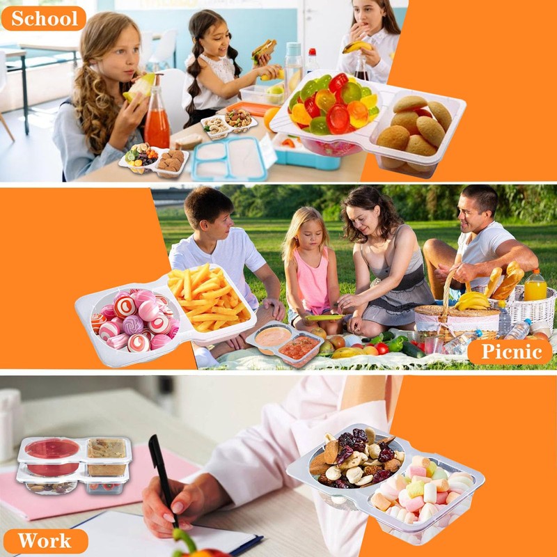 20PCS Reusable Snack Container,Double Compartment Snack Pots with Lids Thickened