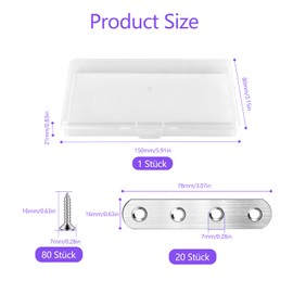 Flat Brackets for Wood Kit 20Pcs 78× 16 × 1.75mm Flat Joining Plates with 80 Screws Stainless Steel Mending Plates Metal Brackets for Wood for Repairing Fixing Joining Furniture