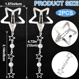 CustomyLife 2pcs Star Pearl Snap Hair Clips, y2k Silver Hair Barrettes Cute Tassel Metal Hair Pins Wedding Prom Hair Styling Accessories for Women Girls Gift