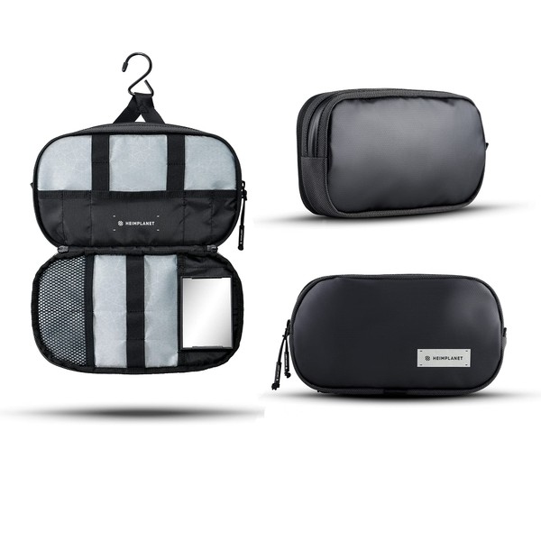 HEIMPLANET Original HPT Carry Essentials Double Kit Travel Toiletry Bag for Hanging PVC Free Toiletry Bag Supports 1% for The Planet, dark grey