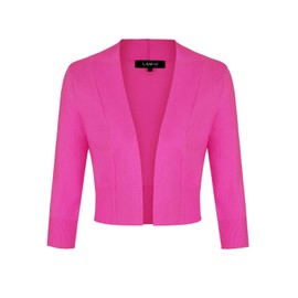 Mintlimit Women's Open Knit Cardigan Bolero, Short 3/4 Sleeve Festive Cardigans with Button, Bolero Shrug, fuchsia
