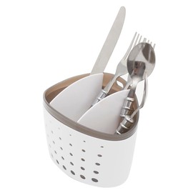 Home Basics 3 Section Perforated Plastic Cutlery Holder with Removable Insert, White
