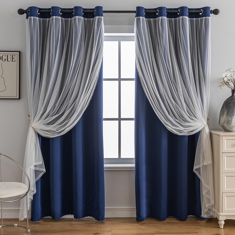 Anytime Home Curtains Blackout and Sheer Layered Solid Window Curtain