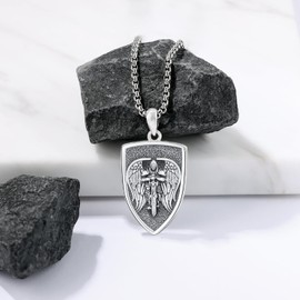 Archangel Michael/St. Benedict/Saint Christopher/Jesus/Cross Pendant Amulet Necklace 925 Sterling Silver Christianity Amulet Jewellery Men Women Gifts, Sterling Silver