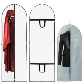 Garment Bag Suit Protective Cover, Pack of 2 Premium Garment Bags, Long, Clothes Cover with Zip, Foldable Breathable Garment Bag for Wedding Dresses/Evening Dresses/Coats, 180 x 60 cm + 120 x 60 cm,
