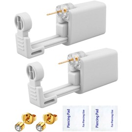 SLVIEKAE Ear Piercing Kit, 2-Pcs No Pain Easy Use at Home Ear Piercing Gun Kit Tool with Earrings Stud (Gold+White)
