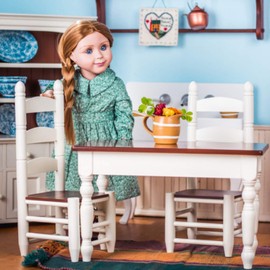 The Queen's Treasures 18 Inch Doll Furniture, Farmhouse Collection Fully Assembled Wooden Kitchen Table and Two Chairs, Compatible with American Girl Kitchen Furniture