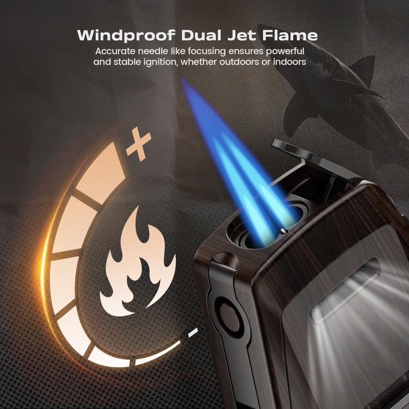 Dual Jet Torch Lighter, with Holder, Built-in Multi-use Tool, All-in-one