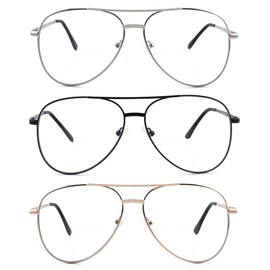 SOPHILY 3 Pack Bifocal Reading Glasses for Women Men, Aviator Bi-focal Readers Glasses Dual Focal Eyewear +2.0