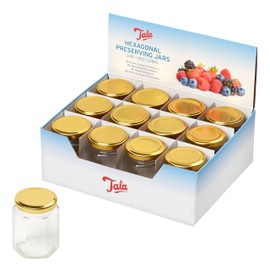 Tala Hexagonal Preserving Jar with Gold Screw Lid, 8oz (228ml), Ideal for Jam, Honey, and Homemade Preserves